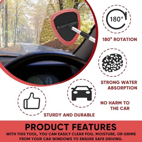 Car Window Cleaner, Car Cleanser Brush, Car Accessories Car Cleaning Supplies Tools, Car Cleaning Kit with Extendable Handle, Microfiber Cloth, Spray Bottle, Fits All Cars (Red) - Image 5