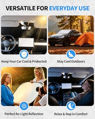 METOWARE Windshield Sun Shade for Tesla Model Y & Model 3 2017-2026 - Image 2