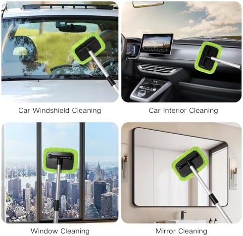 Qydipclin 11pcs Windshield Cleaner Tool, Car Window Cleaning Wash Kit with 6 Reusable Microfiber Pads 2 Spray Bottles and Extendable Handles Auto Glass Wiper Kit, Blue & Green - Image 4