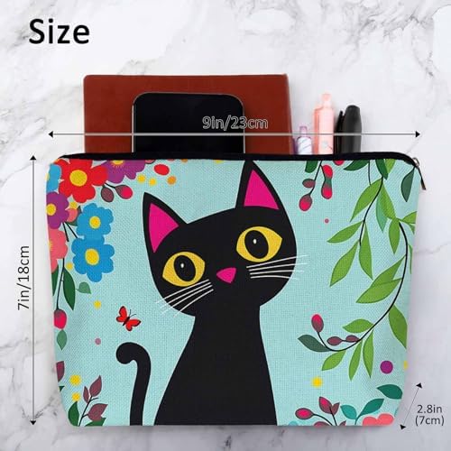 Black Cat Makeup Bag For Women, Adorable Cosmetic Bag Makeup Bags, Funny Kitten Cat Flowers Garden Zipper Bag Travel Bags Toiletry Organizers Pouch Bags Washing Bags For Gym Bathroom - Image 4