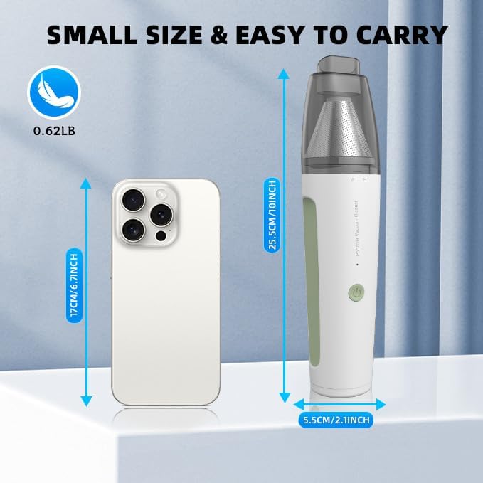 PATO Cordless Handheld Vacuum Cleaner, Mini Car Vacuum with PowerfulSuction, 1800mAh high-CapacitybatteryPortable Dust Collector Pearl White - Image 7