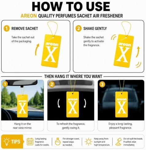AREON X Paradise Yellow Fresh Paper Hanging Car Air Freshener - Pack of 12 - Image 4