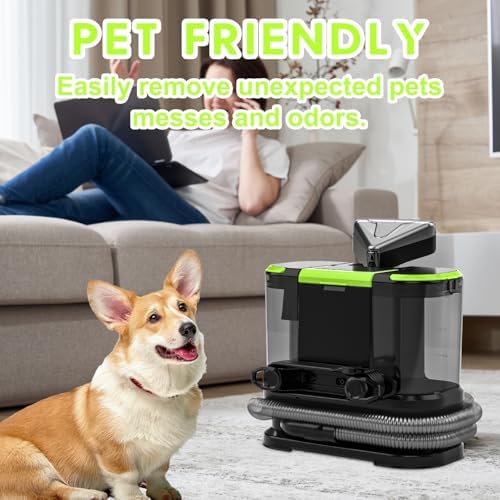Portable Carpet & Upholstery Cleaner, Deep Cleaning for Rugs, Couch, Curtain, Car Interiors Stains, Pet & Family Friendly, 21 Kpa suction with 800W high-performance motor, 120V (Green) - Image 7