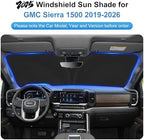 Sun Shade for 2019-2024 2025 2026 GMC Sierra 1500 2500 3500 SLT, AT4, Denali Pickup Accessories Windshield Sunshade Cover Front Window Shade Fit Sierra 1500 Sun Visor Protector Foldable Blocks UV Rays - Image 3