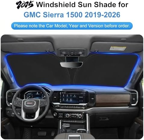 Sun Shade for 2019-2024 2025 2026 GMC Sierra 1500 2500 3500 SLT, AT4, Denali Pickup Accessories Windshield Sunshade Cover Front Window Shade Fit Sierra 1500 Sun Visor Protector Foldable Blocks UV Rays - Image 3