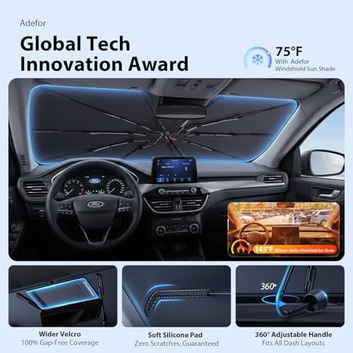 2026 Upgraded Windshield Sun Shade Umbrella for GMC Sierra 1500 [Precision Custom Fit, Superior UV & Heat Block] Cooling Tech Fabric, Durable Foldable with Storage Bag, Fits 2000-2026 - Image 5