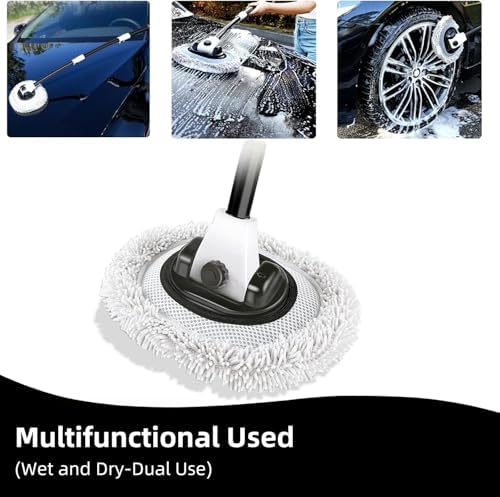 WillingHeart 15° Curved Car Wash Brush with Long Handle 43" Microfiber Cleaning Mop Telescopic Extension Pole for Caravan RV Truck Auto SUV Wheel Boat Exterior 2 in1 Carwash Duster Scratch Free, White - Image 4