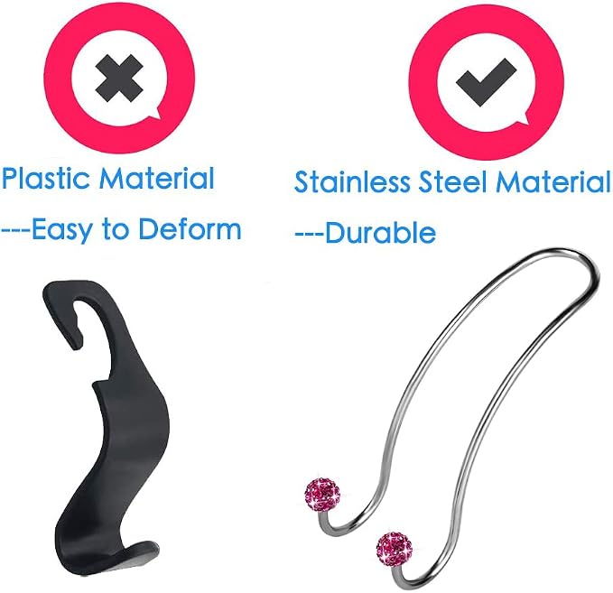 SAVORI Auto Hooks Bling Car Hangers Organizer Seat Headrest Hooks Strong and Durable Backseat Hanger Storage Universal for SUV Truck Vehicle 2 Pack (Fuchsia) - Image 4