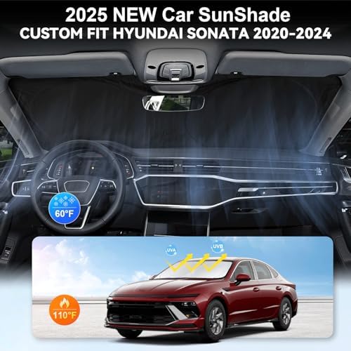 Custom Fit Sonata Windshield Sunshade for 2020-2024 2025 Hyundai Sonata Front Window Retractable Shades Cover for Windshield Sun Visor Protector 210T Reflector Blocks UV Rays Cooler Car Accessories - Image 3