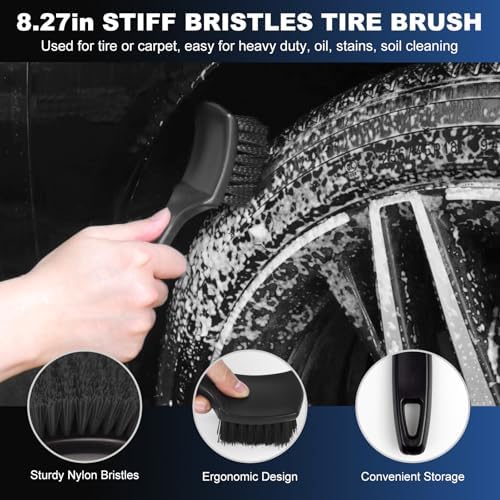 Car Wheel & Tire Brush Set, Wheel Cleaner Brush, Soft & Stiff Bristle Cleaning Brush, Wheel Brushes for Cleaning Wheels, Rim Brush for Car Body Exterior Surface, Carpet, Truck, SUV, RV, Motorcycle - Image 5