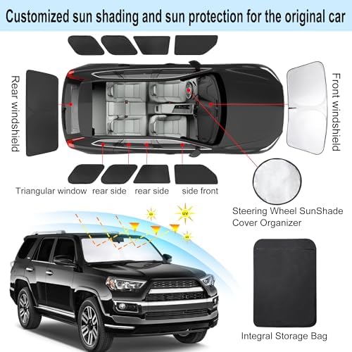 TINGLU Window Shades for Toyota 4Runner 2010-2024 Accessories Car Side Full Windows Rear Triangular Windshield Sun Shade Sun UV Rays & Privacy Protection for Camping,Napping,and Relaxing 8PCS - Image 3