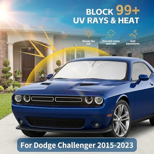 Windshield Sun Shade for Dodge Challenger 2015-2023 Sunshade Front Window Shade Custom Fit Challenger Accessories Sun Visor Foldable Shade Blocks UV Rays Accessories - Image 2