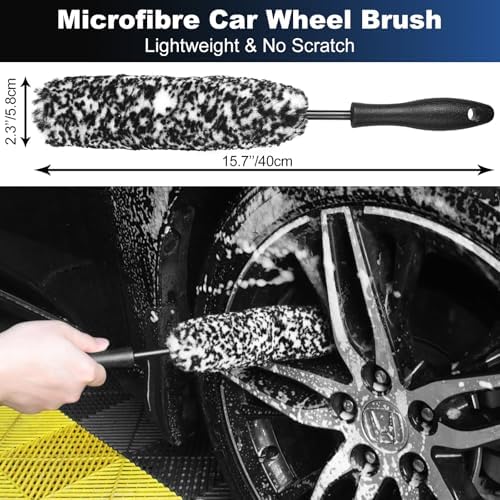 Car Wheel & Tire Brush Set, Wheel Cleaner Brush, Soft & Stiff Bristle Cleaning Brush, Wheel Brushes for Cleaning Wheels, Rim Brush for Car Body Exterior Surface, Carpet, Truck, SUV, RV, Motorcycle - Image 2
