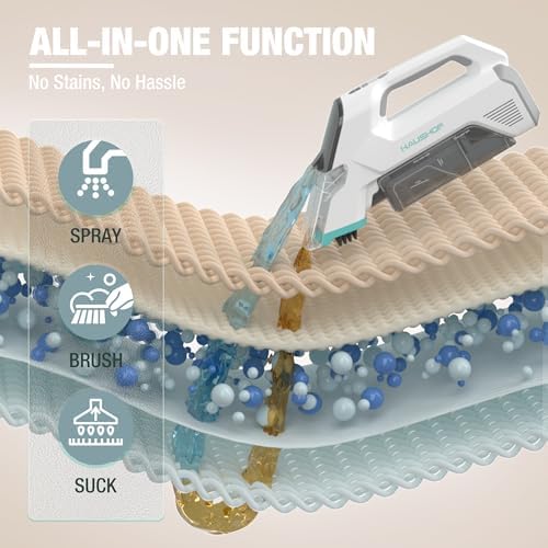 HAUSHOF 12V Cordless Handheld Carpet Cleaner, 6.5KPa Suction - Image 2