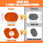 62" Car Wash Brush Mop Kit with Long Handle, 2 in 1 Chenille Microfiber Sponge Mitt Cleaning Detailing Duster for Washing Cars Truck SUV RV Caravans and Household(2 x Mop Head) (Orange) - Image 2