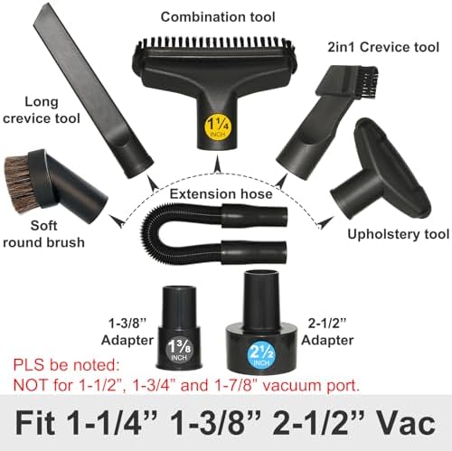 Shop Vac Vacuum Attachments with Extension Hose Dusting Brush Crevice Tool Nozzle Multi-Tools for 1-1/4" 1-3/8" 2-1/2" Shopvac Wet Dry Vacuum Cleaner (Car Detailing Kit Interior A) - Image 3