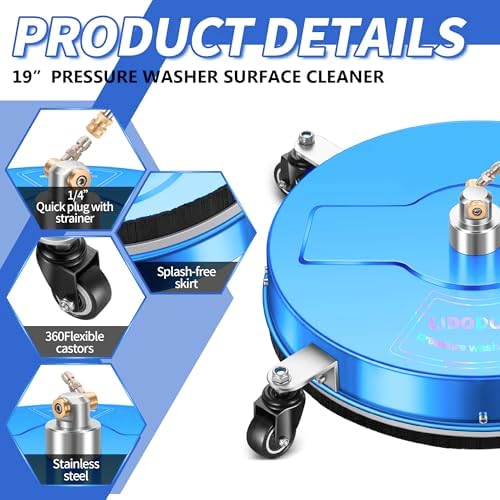 LidoDola 19'' Pressure Washer Surface Cleaner Blue, Power Washer Accessory - Image 3