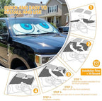Windshield Sun Shade for Car, 63"x28.5" Stylish Printed Front Window Sunshade with Double Steel Ring Frame, Universal Fit Foldable Heat Blocker & UV Protector, with Storage Pouch (Eyes) - Image 5