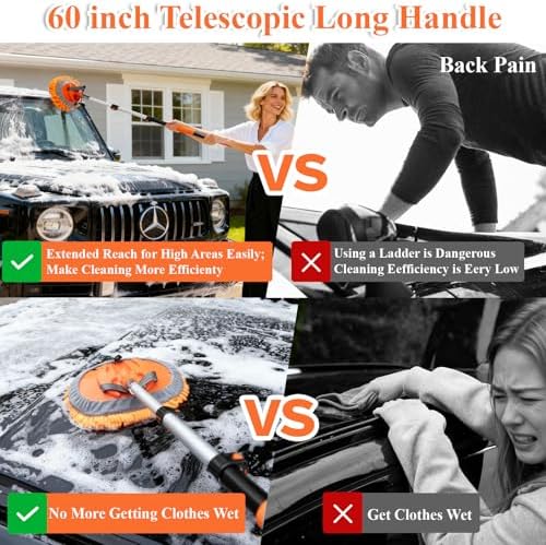 60" Extendable Car Wash Brush Kit with Long Handle - Image 6