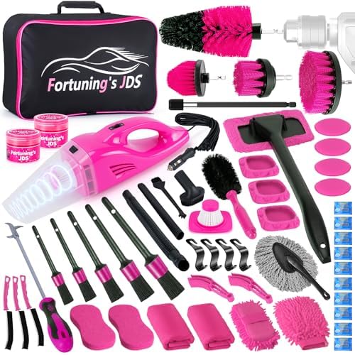 55PCS Pink Car Detailing Kit Interior Cleaner with High Power Handheld Vacuum, Car Wash kit with Detailing Brush Set,Car Interior Detailing Kit,Car Accessories for Cars,Gifts for Women by FortuningsJDS