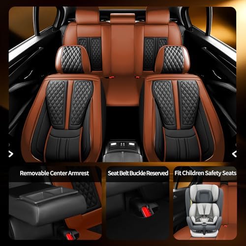 Fit Wrangler Car Seat Covers Compatible with Jeep Wrangler 2007-2024 2025 2026.Full Coverage Waterproof Leather,All-Weather Seat Cushion Protector-Easy Installation(Full Set,Brown) - Image 3