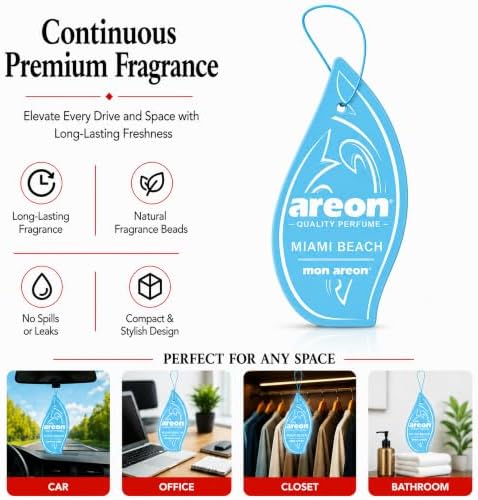 AREON MON MA08 Long Lasting Paper Hanging Ornaments for Car or Home Hanging Best Car Air Freshener Miami Beach Scent, 12 Pack - Image 5