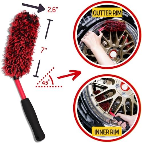 oesee Angled Wheel Brush Kit 3 Pack- Angled Microfiber Wheel Brush, Wheel Barrel Brush, Detailing Brush Scratch Free Calipers Wool Spoke Brush Cleans Brake Dust from Barrels& Hard to Reach Areas - Image 5