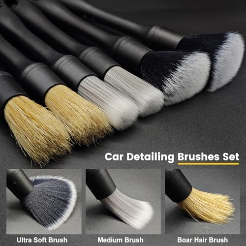 10PCS Car Detailing Brush Kit, All-in-One Interior Exterior Auto Detailing Brushes Set, Durable Ultra Soft Boars Hair Car Detail Brush, Car Cleaning Brush with Storage Bag & Car Drying Towel - Image 6