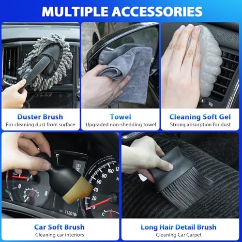 THINKWORK Car Cleaning Kit, Car Vacuum Kit, Gray Car Interior Detailing Kit with 8000PA High Power Vacuum, Including 7Pcs Detailing Brush Set and Bag - Image 6