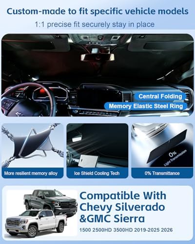 Windshield Sun Shade for Chevy Silverado/GMC Sierra 1500 2500 3500(SLT/AT4/Denali) 2026 2025-2019 Front Window Sun Visor Protector Flag Pattern Foldable Block UV Ray Windshield Sunshade - Image 2