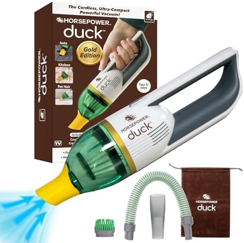 Horsepower Duck Compact Cordless Vacuum, Ultra-Powerful Upgraded Battery for Extra-Long Run Time, AS SEEN ON TV, Strong Suction, Easy to Store, Portable & Rechargeable. Home & Auto (Duck Gold) by Horsepower