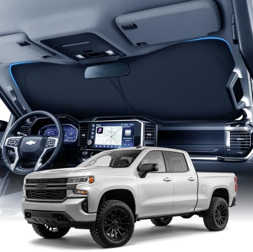 Zanch Large Windshield Sun Shade for Chevy Silverado 1500 2019-2026, 7-Layer Heavy-Duty UV & Heat Block Protection, 3D Scanned Custom Fit & Instant Cooling, Easy Storage & Foldable Accessories by Zanch