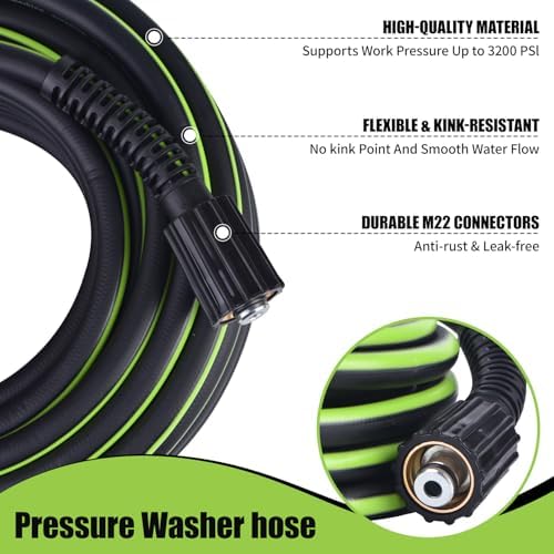 Pressure Washer Hose 1/4" × 25FT - 3200 PSI Heavy Duty Power Washer Hose Replacement with M22-14mm Aluminum Fittings, Flexible Kink-Resistant Hose for M22-14mm Compatible Pressure Washers - Image 7