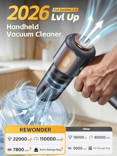 REWONDER Car Vacuum Cleaner High Power, 22000Pa Vacuum Cleaner & 110000RPM Air Duster, Handheld Vacuum with 7800mAh Battery, Storage Bag & Multi-Nozzles for Car, Home, Office - Image 2