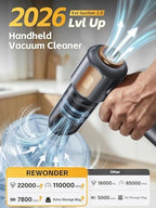 REWONDER Car Vacuum Cleaner High Power, 22000Pa Vacuum Cleaner & 110000RPM Air Duster, Handheld Vacuum with 7800mAh Battery, Storage Bag & Multi-Nozzles for Car, Home, Office - Image 2