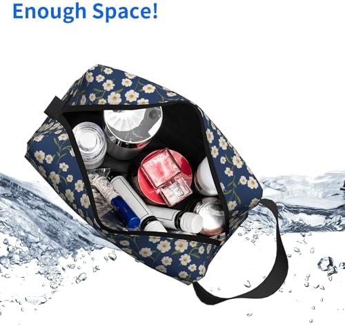 Navy Blue Daisy Makeup Bag - Durable 600D Oxford Fabric Travel Cosmetic Bag, Shockproof Foam Padded Toiletry Organizer for Gym & Daily Use 10x6.2x4.9 Inch - Image 5