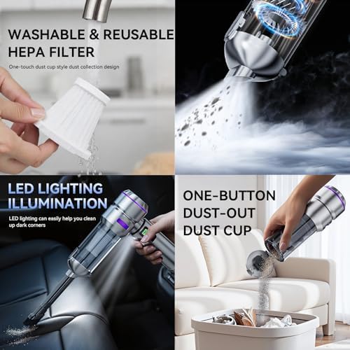 Car Vacuum Cleaner High Power 20000Pa – Cordless Handheld Mini Vacuum & Air Duster for Car & Desk, Home, Office & Camping, Ideal Gift for Men & Women, 6000mAh Battery (Fast Charging Edition - Purple) - Image 6