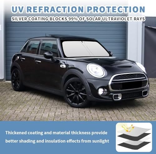 Front Windshield Sun Shade Custom Fit Compatible for Mini Cooper F55 Sunshade Foldable UV Ray Reflector Sun Visor Protector Accessories Shield Cover Reflective (for Mini Cooper F55) - Image 3