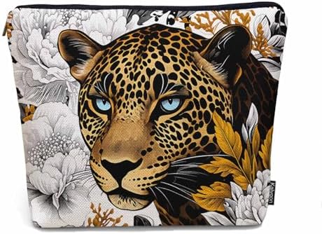 Leopard Makeup Bags Makeup Organizer, African Golden Leopard Peony Rose Cheetah Flax Toiletry Bags Travel Cosmetic Bag Makeup Purse Pouch Skincare Bag Wallet Bags For Women Female Mom by Unknown