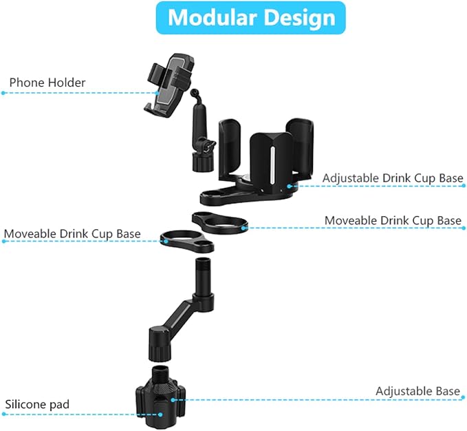 4-in-1 Car Expander with Dual Cup Holder, Phone Holder, 360 Adjustable Base, All Purpose Organizer for Snack Bottles, Drinks - Image 3