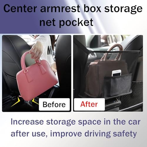 Car Net Pocket Handbag Holder, Organizer Mesh Bag Between Seats, Driver Storage Netting Pouch for Handbag Purse, Universal Accessory for Women and Men, Pet/Kids Car Barrier (Black) - Image 6