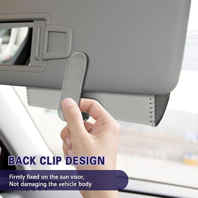 Sunglasses Holder for Car Sun Visor, Sunglass Organizer for Car, Magnetic Leather Eyeglasses Protective Storage Case, Waterproof Glasses Organizer Visor Accessories for Vehicles (Gray) - Image 6