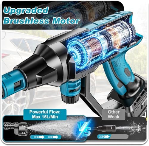 Cordless Portable Washer, Brushless Motor, 4 Speed Modes, 6-in-1 Swivel Nozzle, 2 x 4.0 Ah Batteries, 5 m Hose, Lightweight Handheld Car Washer for Home, Garden - Image 2