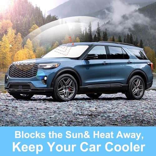 TINGLU Sun Shade for Ford Explorer 2020-2025 2026 SUV,ST XLT,Limited,Platinum Accessories Windshield Sun Shade Window Shade UV Rays Protection Sun Visor Cover with Steering Wheel Sunshade Storage Bag - Image 5