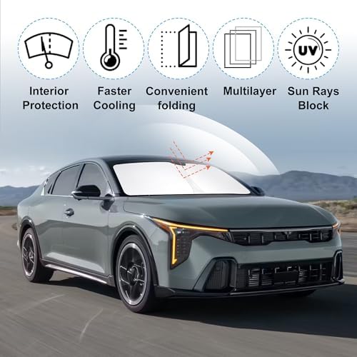 TINGLU Sun Shade for Kia K4 2025 2026 Accessories Windshield Sun Shade Window Shade UV Rays Protection Sun Visor Cover with Steering Wheel Sunshade Storage Bag - Image 5