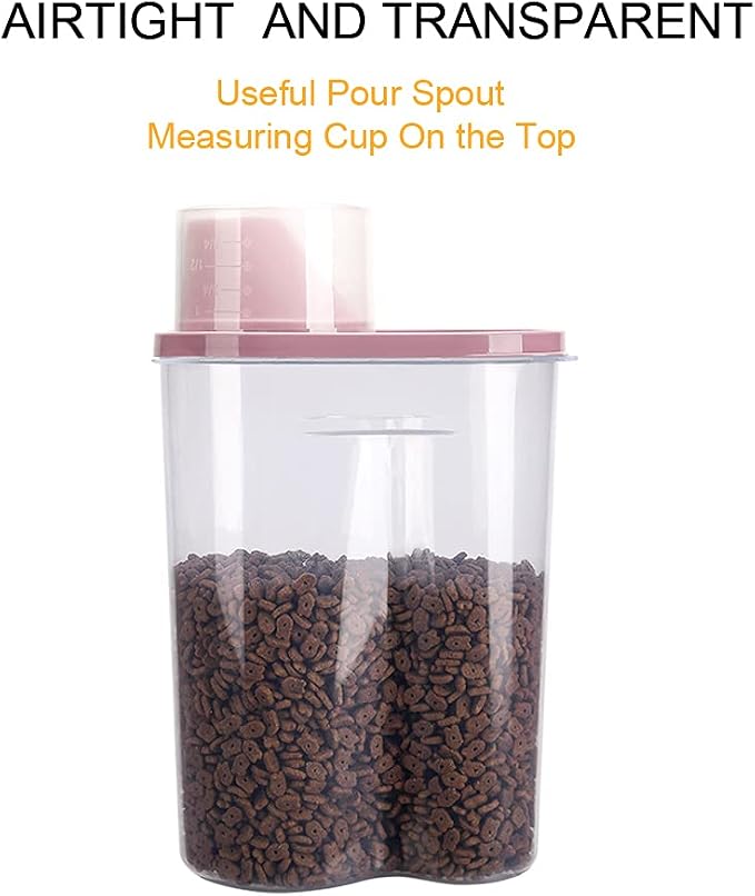 2 Pack 2lb/2.5L Pet Food Storage Container with Measuring Cup, Can Covers and Bowl for Small Dog, Cat, Waterproof-BPA Free (Blue and Pink) - Image 2
