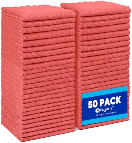 Orighty Microfiber Cleaning Cloth Bulk, 50 Pack Shop Towels 12x12 Inch, Red by AllRightinOrighty