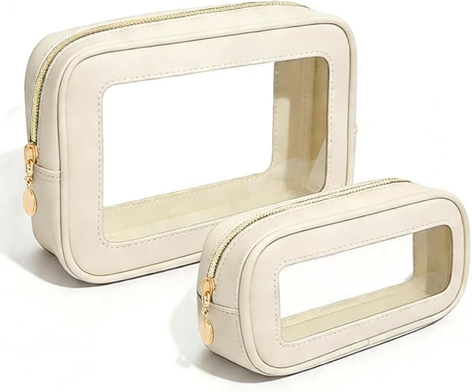 2Pcs Clear Makeup Bags Set, Clear Travel Makeup Brush Holder Leather Makeup Case Toiletry Bag with Zipper Portable Cosmetic Pouch Waterproof Makeup Brush Storage Bag Car Bag for Essentials - Image 8