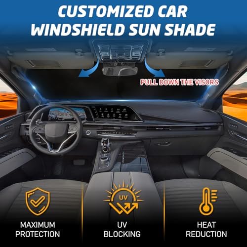 Windshield Sun Shade for Car, 63"x28.5" Universal Fit Front Window Sunshade with Double Steel Ring Frame, Car Sun Shade, UV Protection Windshield Cover with Storage Pouch (Blue Line) - Image 4