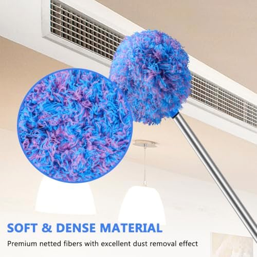 Ceiling Fan Cleaner Duster Reusable Microfiber Ceiling Fan Blade Cleaner Removable Duster with Extension Pole Adjusts 13 to 49.7 Inch for Cleaning Walls Furniture Door Window Top (Blue Pink) - Image 5
